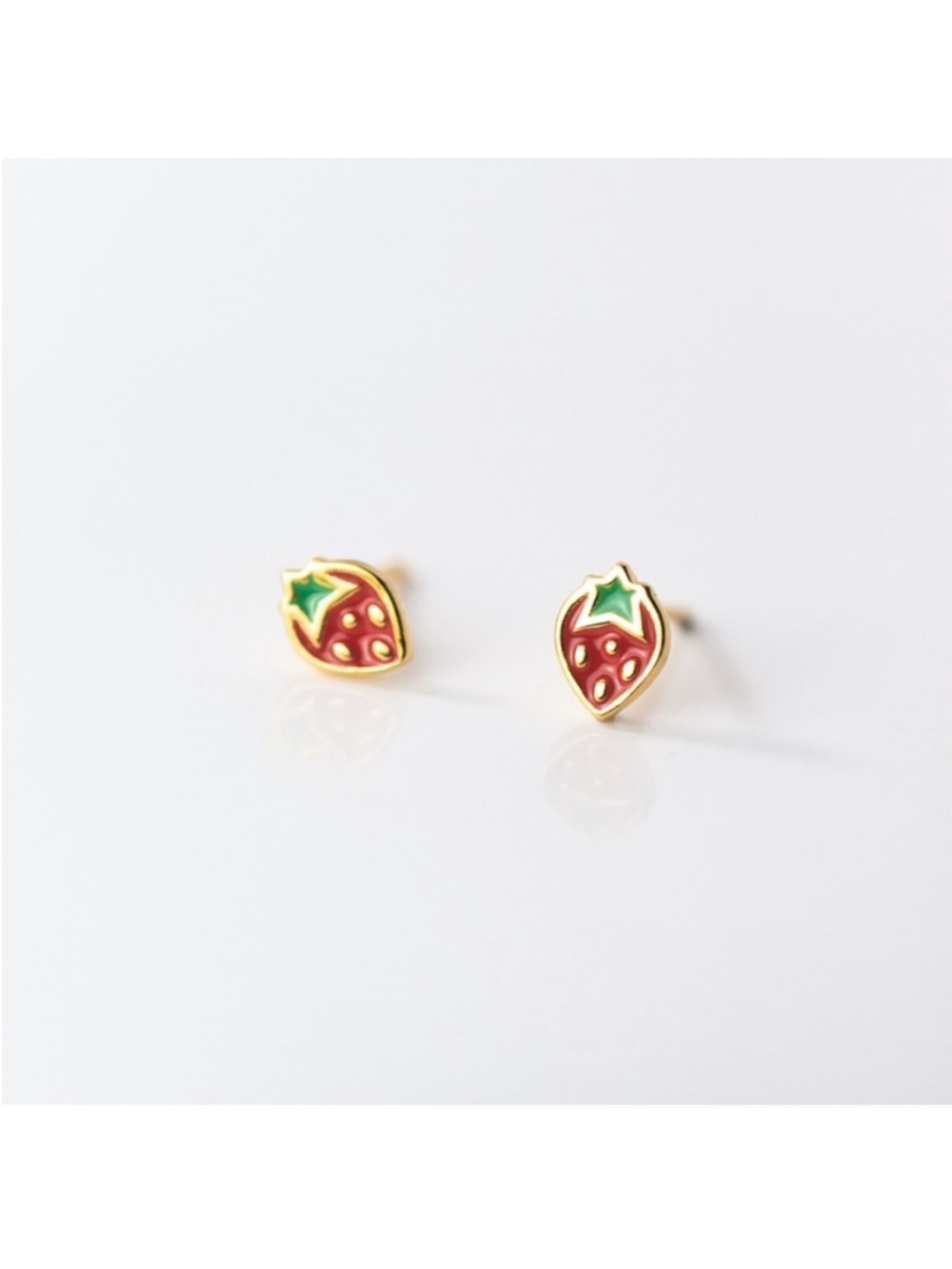 BOUTIQUE Gold Sterling Silver Strawberry Dainty Minimalist Stud Post Earrings - Picture 5 of 6
